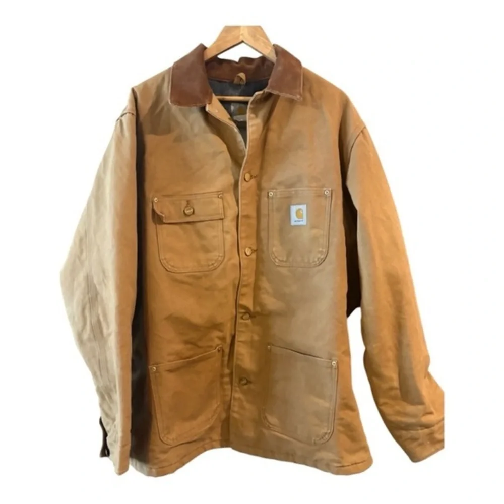 Carhartt Sandstone Canvas Workwear  Lined Chore Jacket Size 44 T